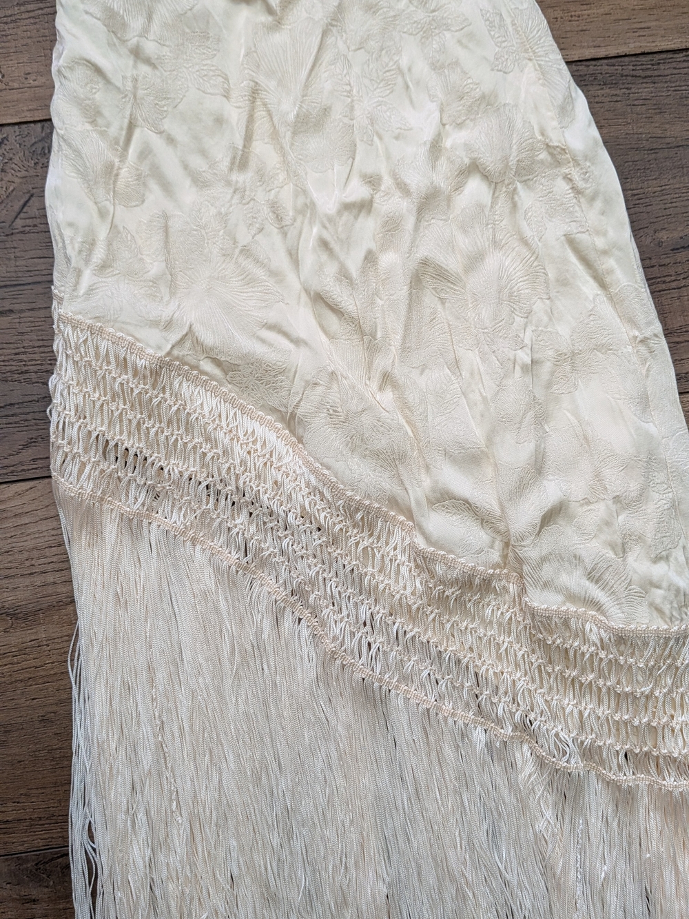 12th Tribe Cream Asymmetrical Fringe Midi Skirt - Picture 5 of 5